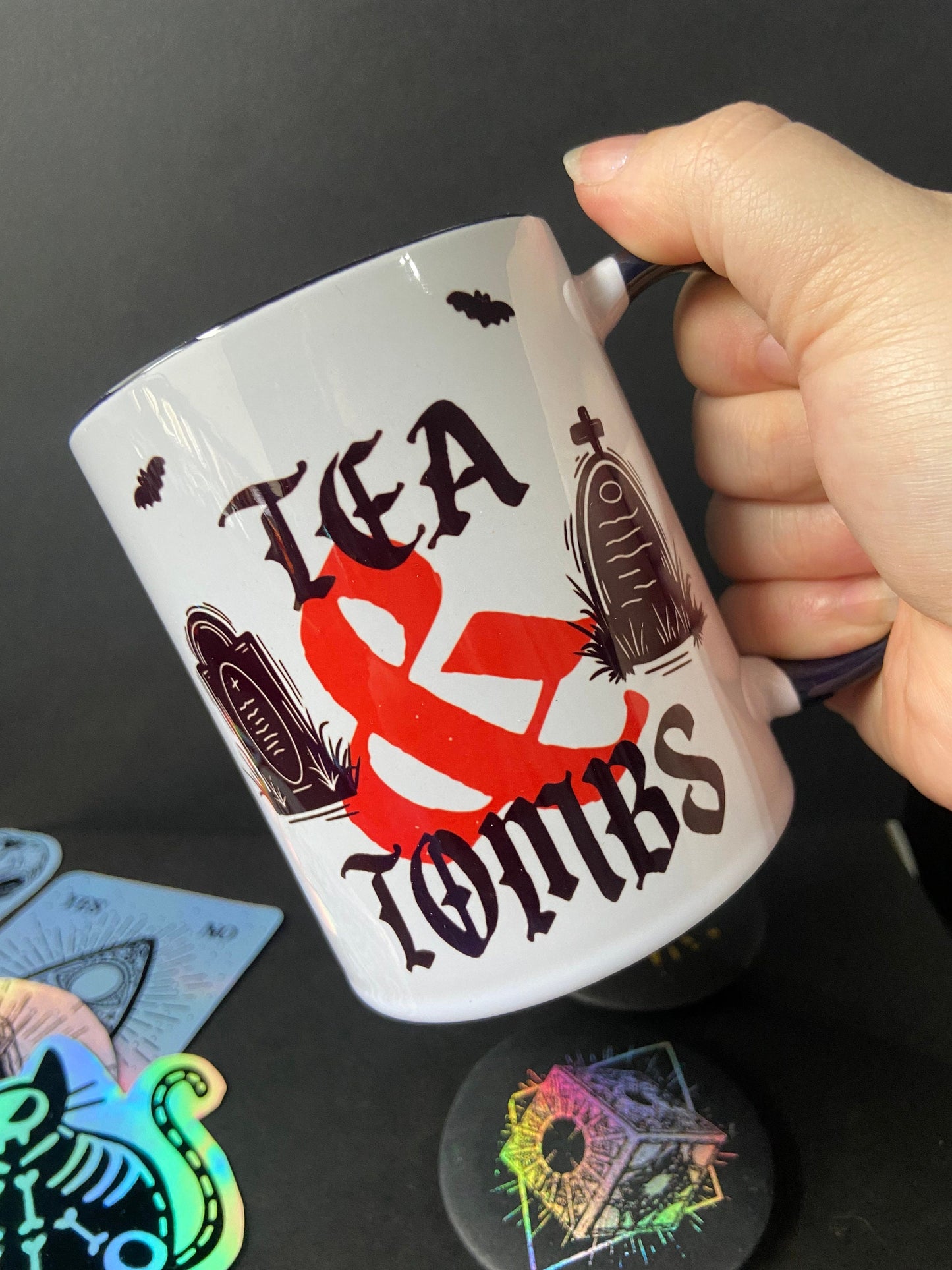 Tea & Tombs 16oz Mug | Gothic Mug Coffins, Bats | Alternative Mug